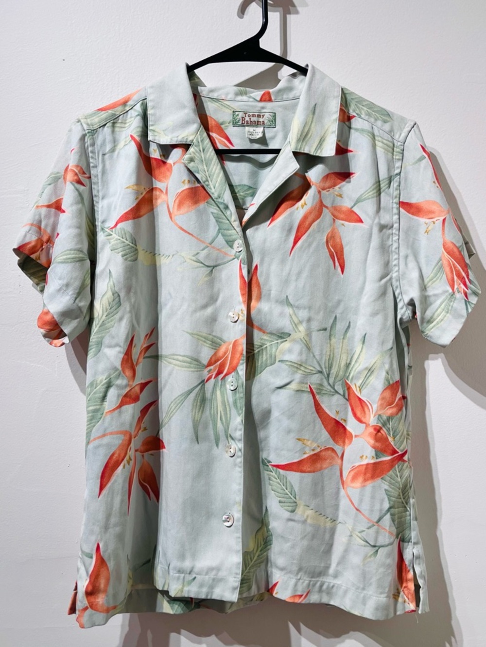 Tommy Bahama Sea foam Green Bird of Paradise Hawaiian Shirt - Size Medium